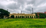 Under dramatic skies, campus stands tranquil strong
